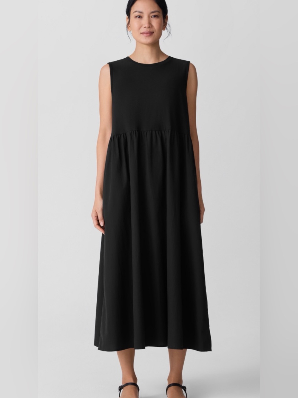 Eileen Fisher Black Organic Cotton Poplin Neck Maxi Dress womens XL - Picture 3 of 14